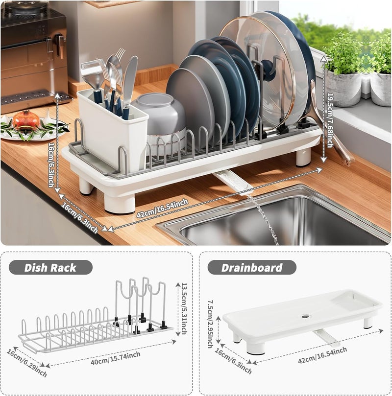 SanDream Small Dish Drying Rack with Removable Utensil Holder & Anti-Scratch Base - Stainless Steel Dish Rack, Dish Drying Rack with Drainage & Space Saving Design for Kitchen Counter, White - Image 3
